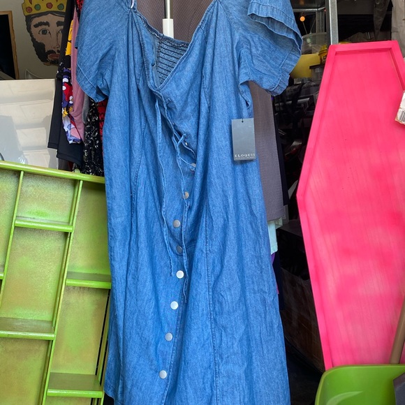 ELOQUII CHAMBRAY Denim Smocked Dress NWT - Picture 2 of 5